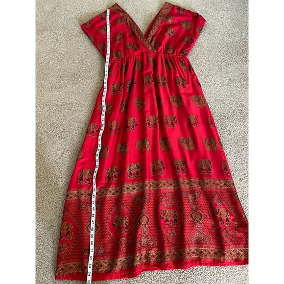 Lapogee Red Elephant Print Maxi Dress Boho V-Neck Maxi Dress Pockets Plus 3X - Picture 7 of 9